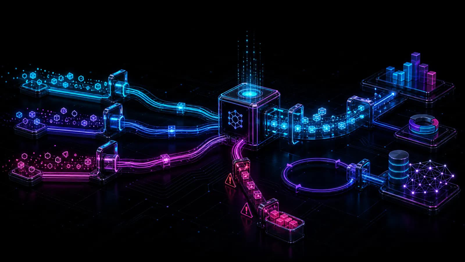Event-driven architecture with clean data streams, dead-letter channel, and replay path