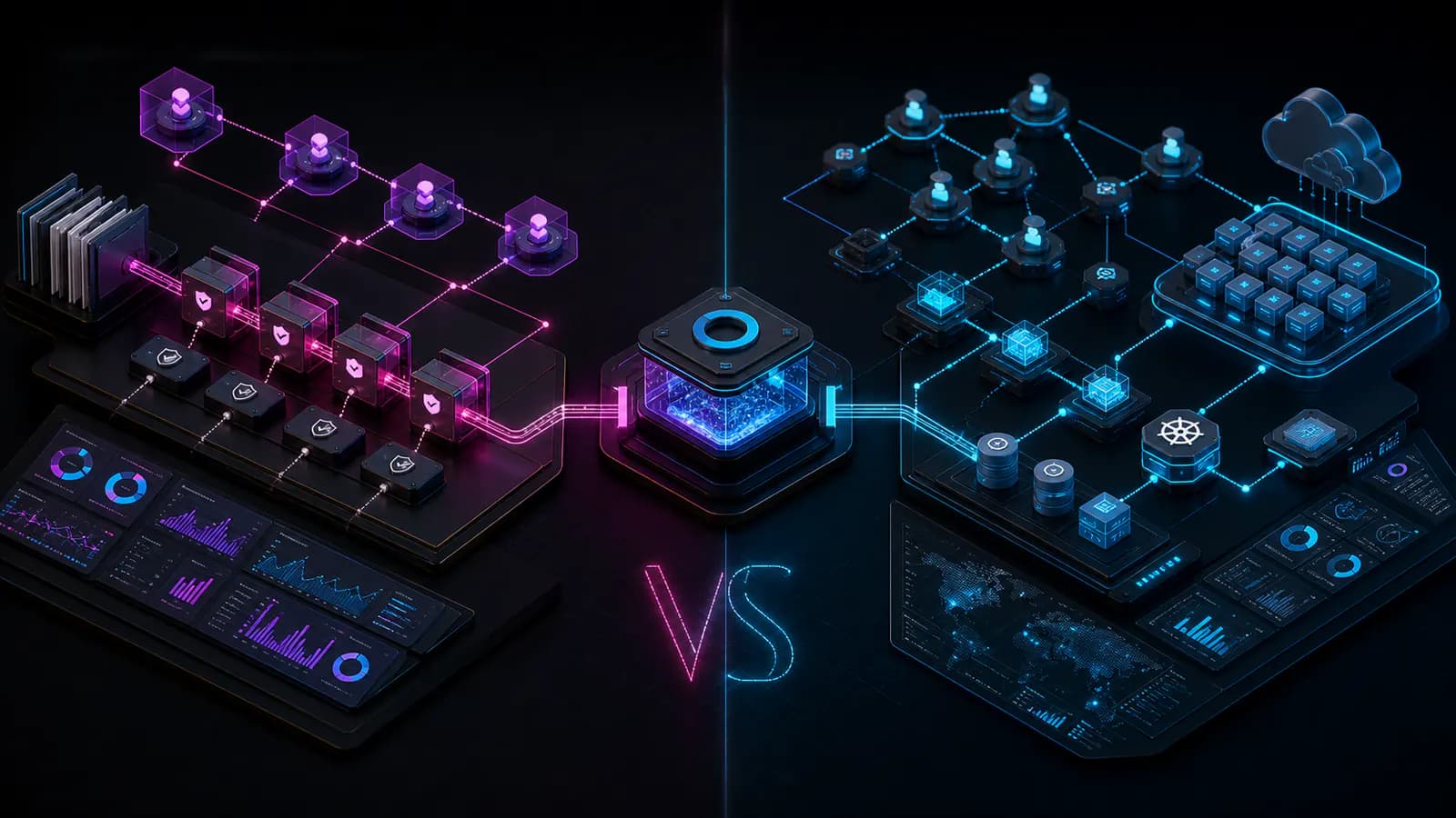 Internal tool architecture with operational control panels and automated workflow paths